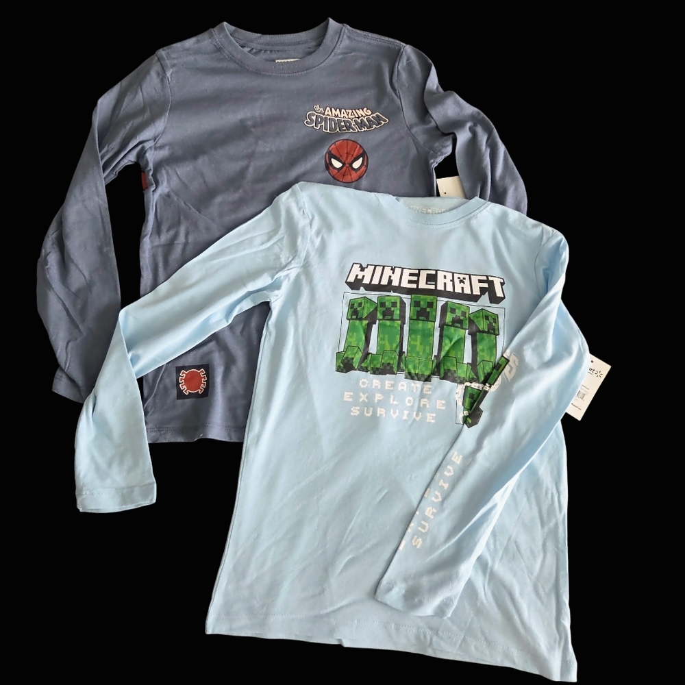 Minecraft and Spider-Man Kids Long Sleeve Shirt (Listing Is For Both)